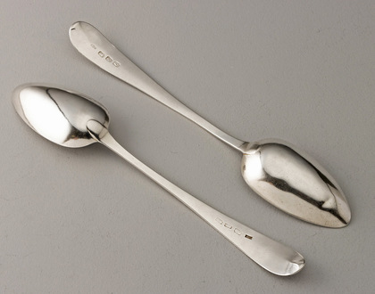 Irish Georgian Silver Bright Cut Tablespoons (Pair) - Wicklow Regiment (Set 1 of 2)